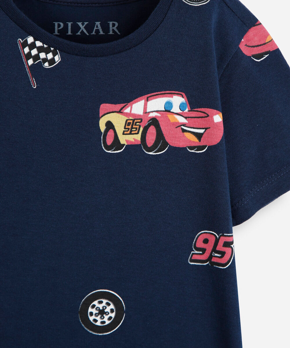camiseta infantil de algodão manga curta mcqueen carros azul