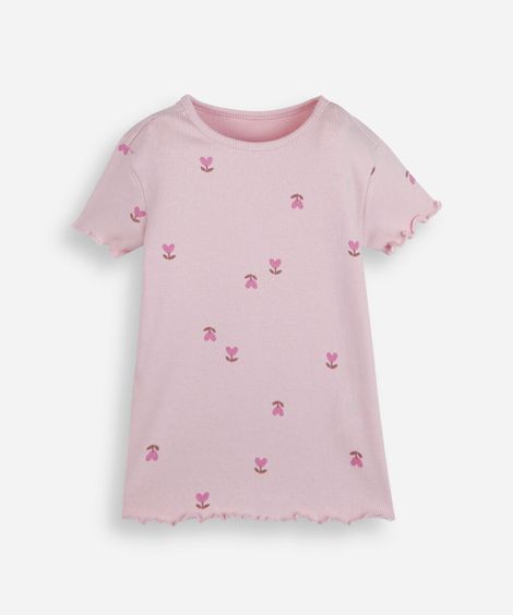 blusa infantil de algodão manga curta floral rosa