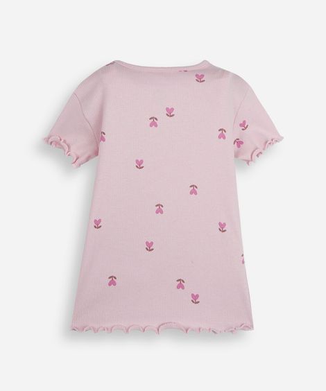 blusa infantil de algodão manga curta floral rosa