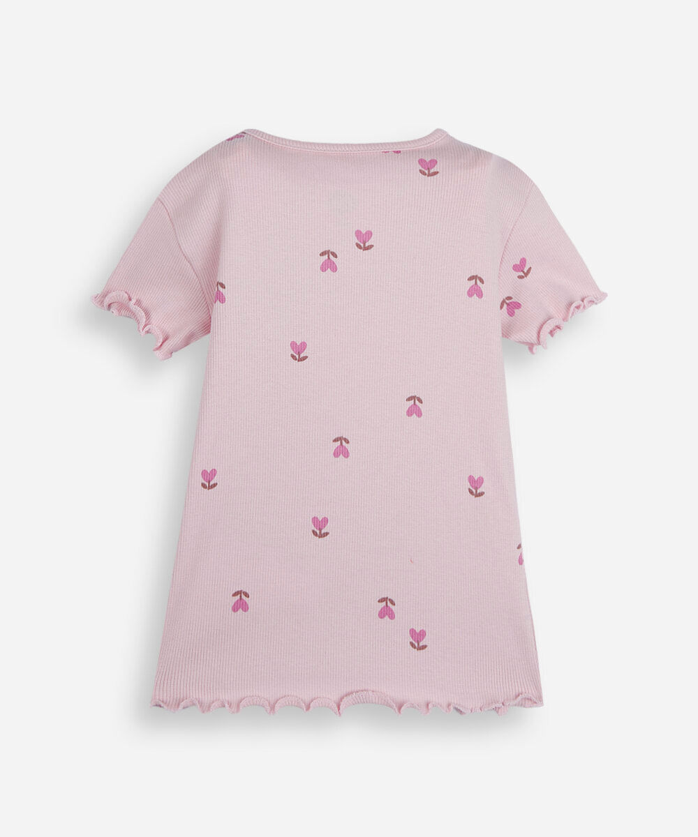 blusa infantil de algodão manga curta floral rosa