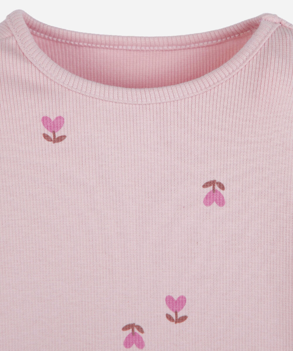 blusa infantil de algodão manga curta floral rosa