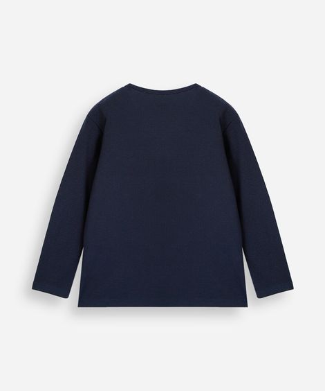 camiseta infantil com algodão gola henley manga longa azul