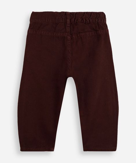 calça balloon infantil de sarja bordado corações marrom