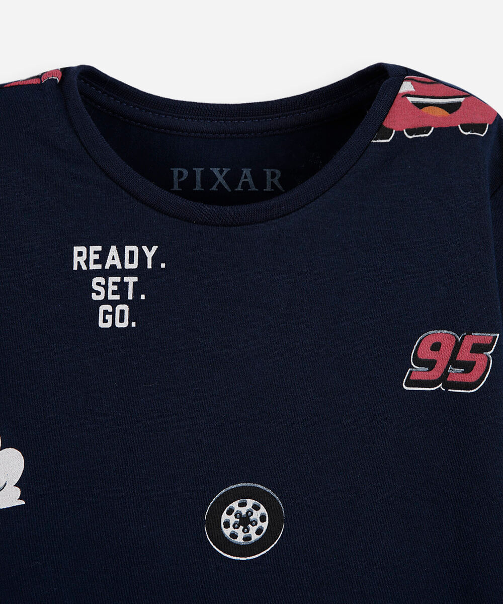 camiseta infantil de algodão manga longa mcqueen carros azul