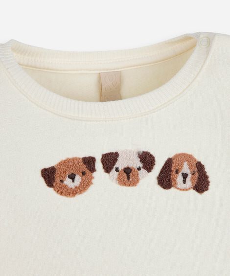 conjunto longo infantil de moletom com bordado off white