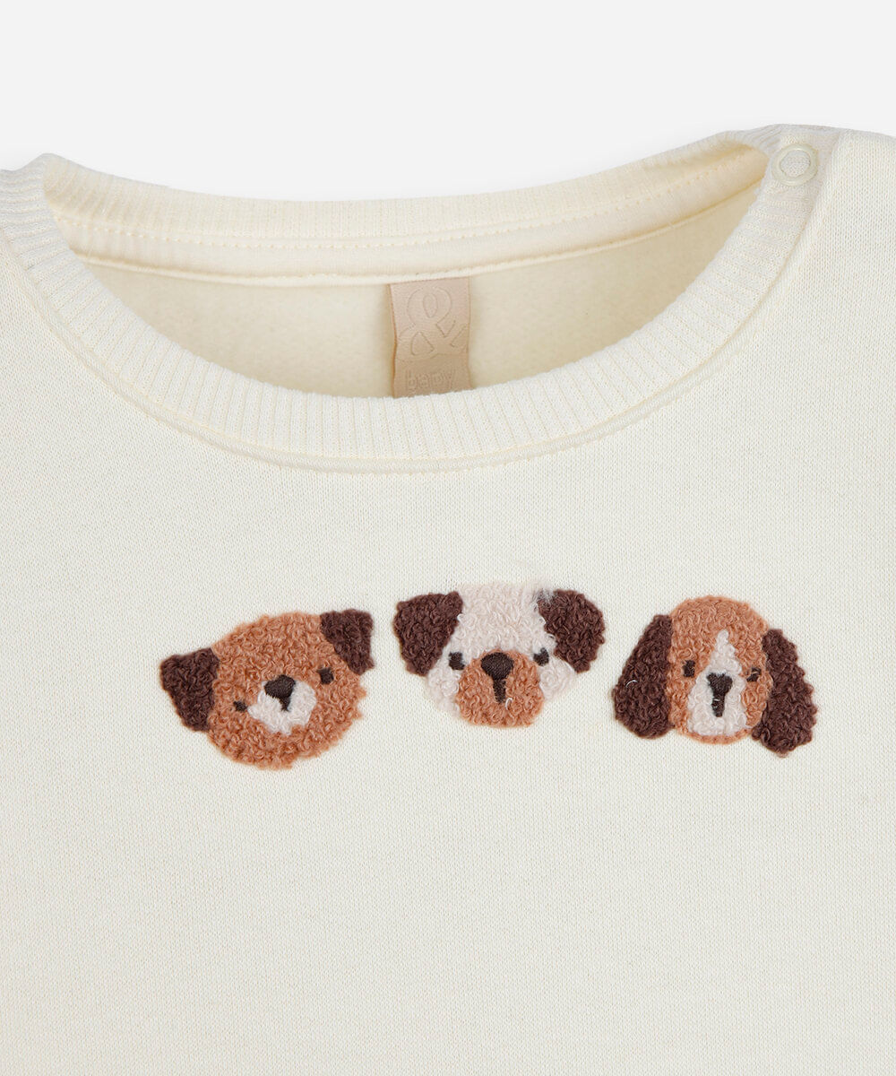 conjunto longo infantil de moletom com bordado off white