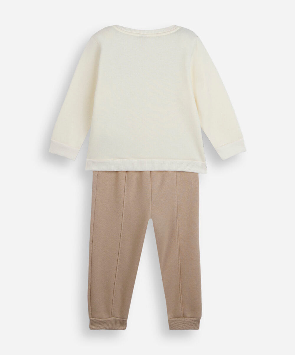 conjunto longo infantil de moletom com bordado off white