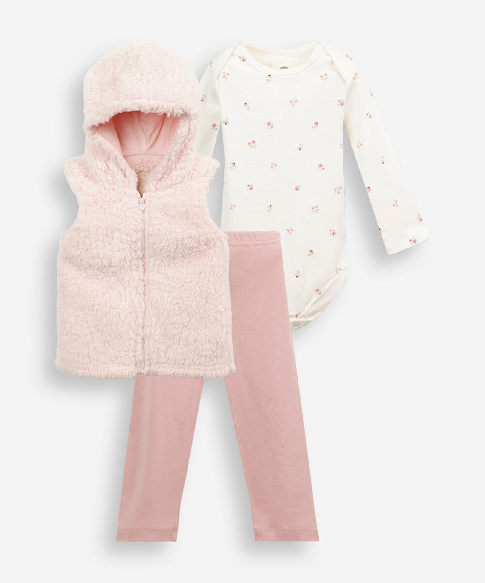 conjunto longo infantil com capuz rosa