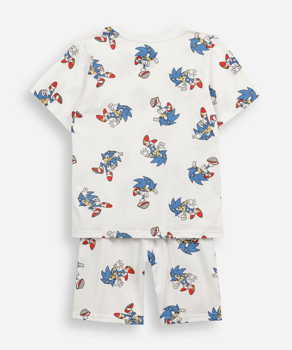 pijama curto infantil de algodão sonic off white