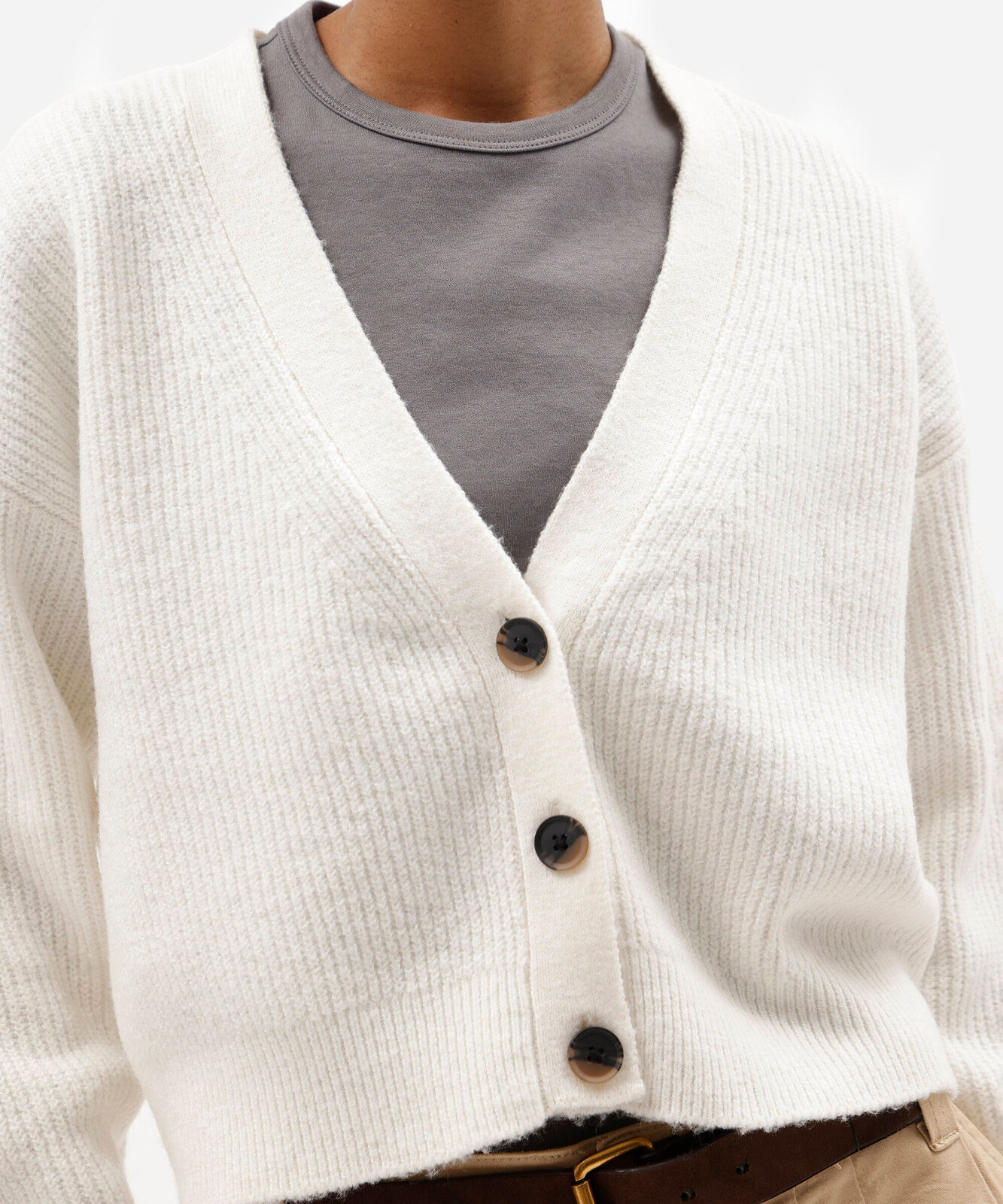 cardigan feminino de tricot canelado off white