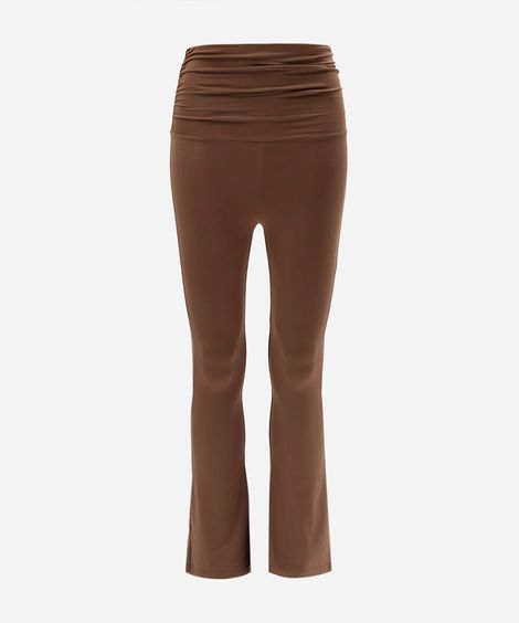 calça flare juvenil de poliamida com franzido marrom