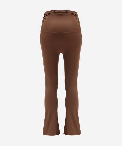 calça flare juvenil de poliamida com franzido marrom