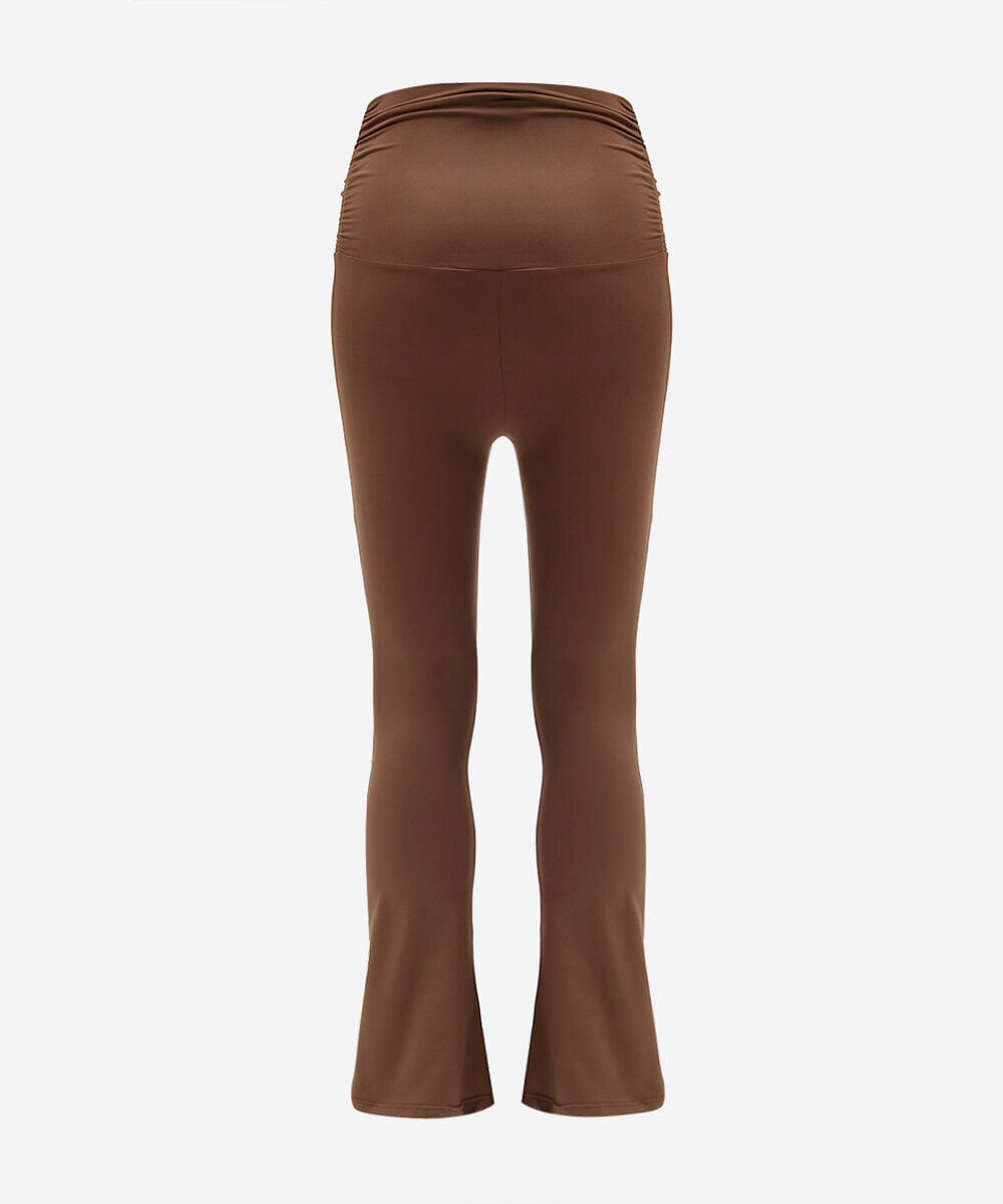 calça flare juvenil de poliamida com franzido marrom