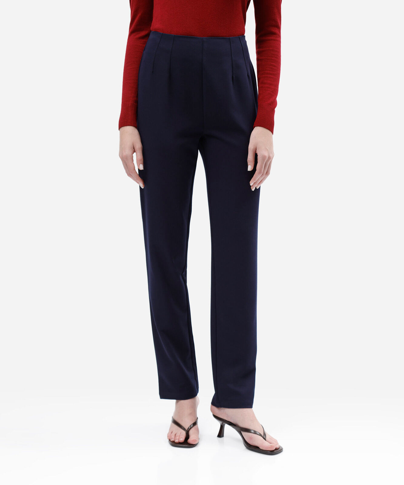 calça de alfaiataria feminina com pregas azul