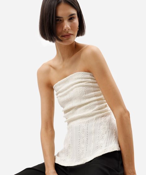 blusa peplum feminina sem alça de laise off white