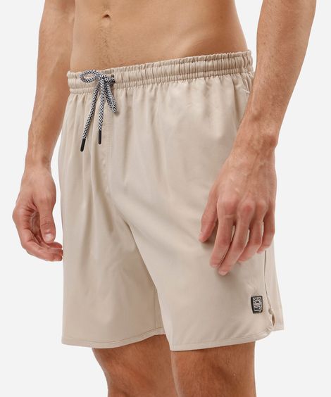 short masculino cós elástico bolso com zíper bege