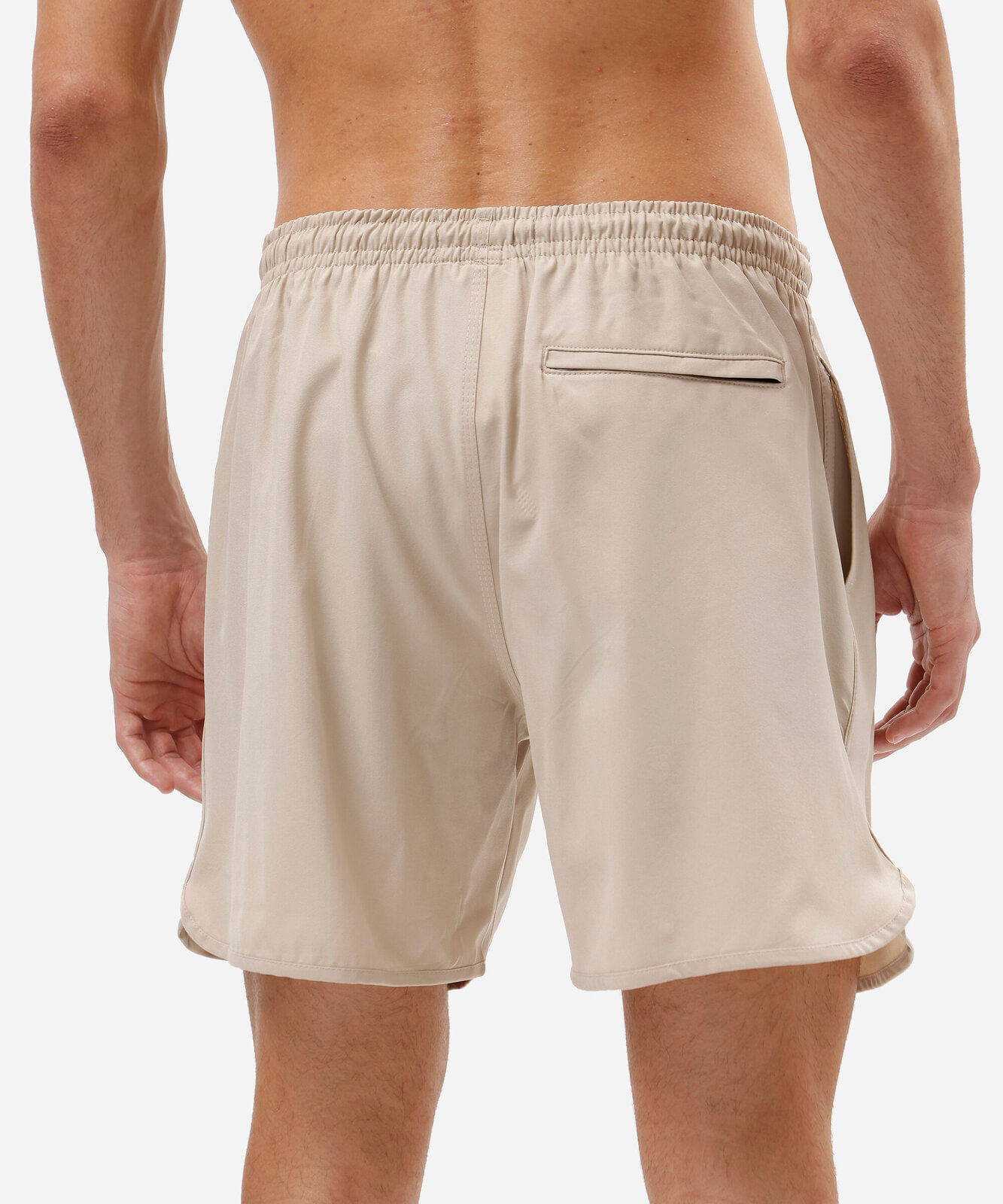 short masculino cós elástico bolso com zíper bege