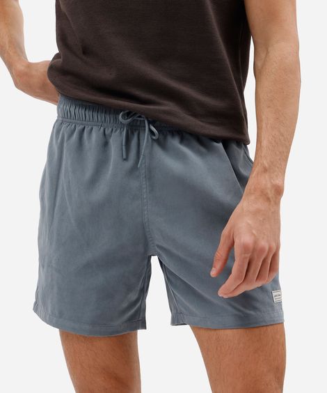 bermuda masculina em suede com bolsos elástico e cordão cinza