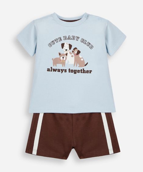conjunto curto infantil de algodão estampado azul