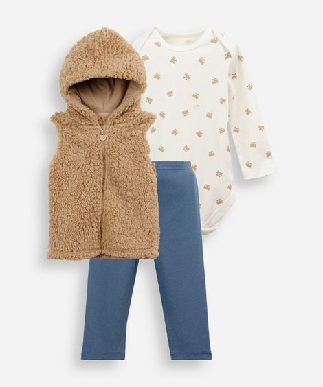conjunto infantil com capuz bege
