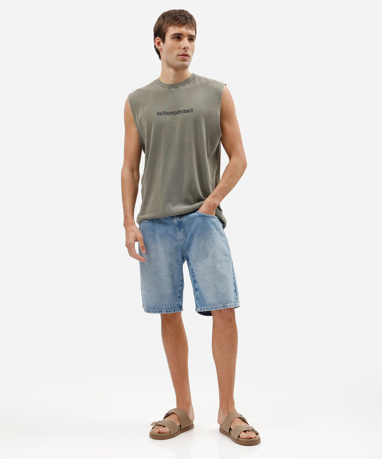 bermuda reta masculina jeans  azul