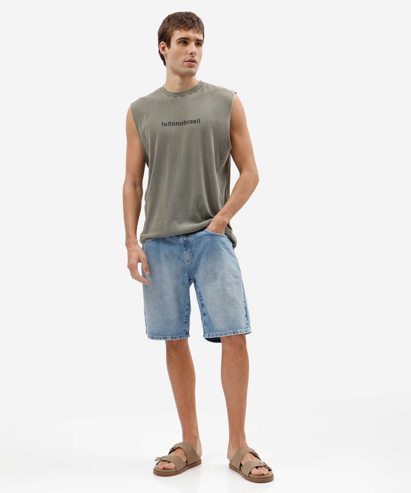 regata machão masculina de algodão estampada verde