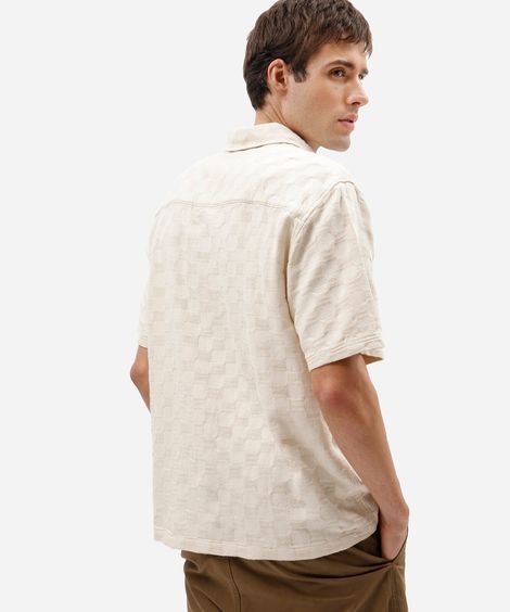 camisa masculina de algodão manga curta texturizada bege