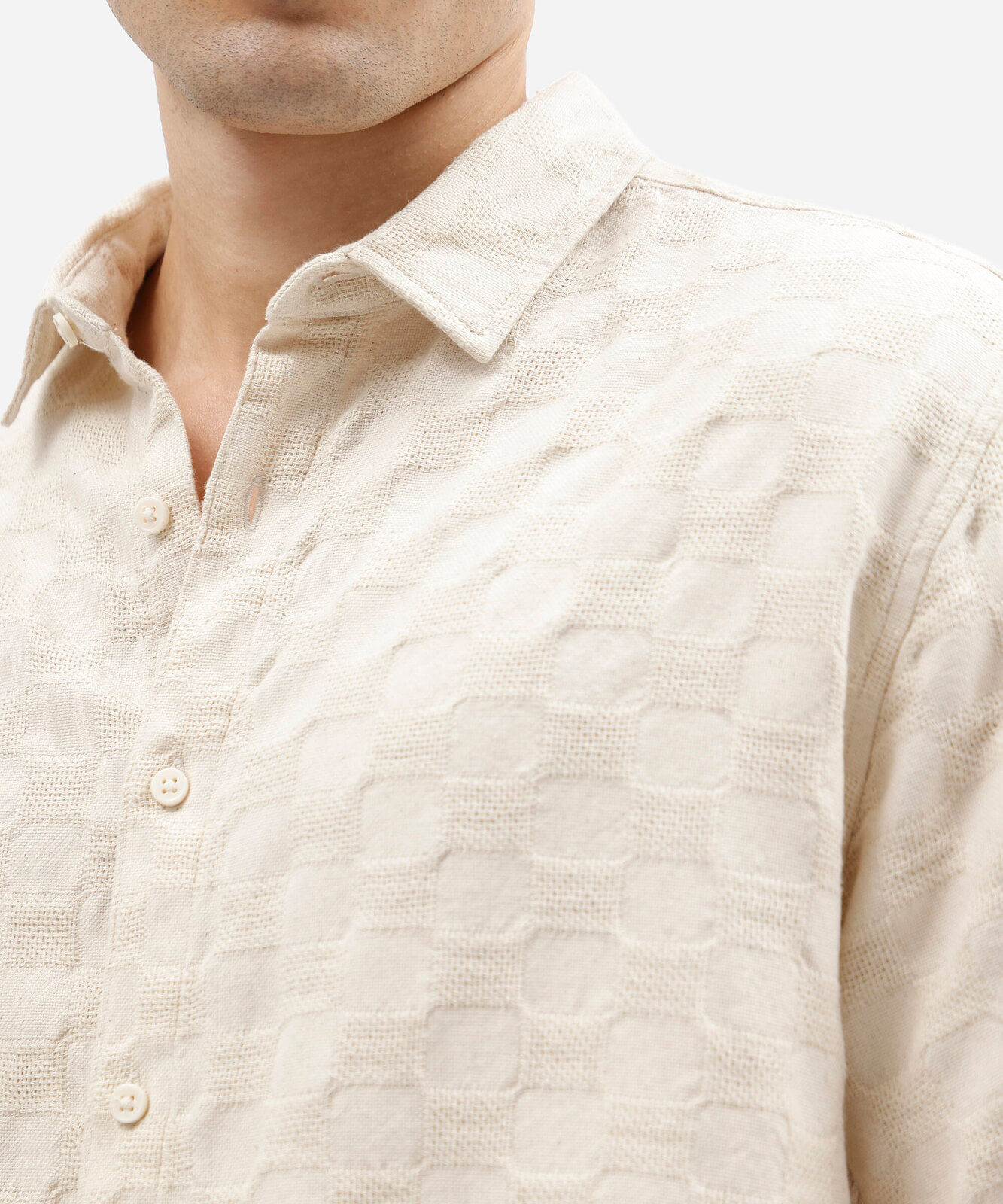 camisa masculina de algodão manga curta texturizada bege