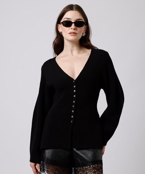 cardigan acinturado feminino de tricot mindset preto