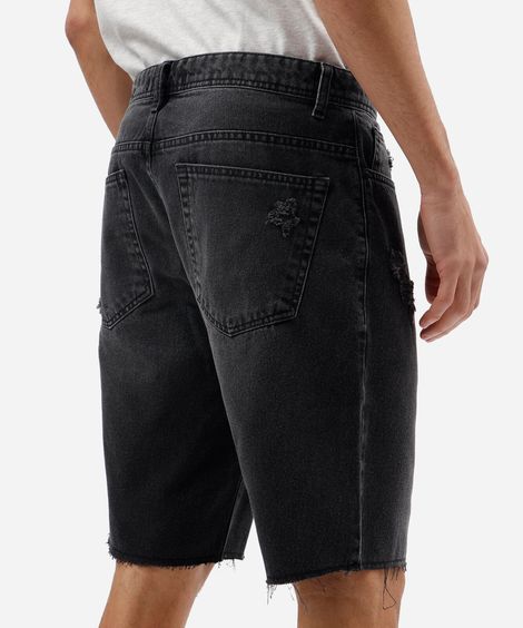bermuda slim masculina jeans destroyed preta