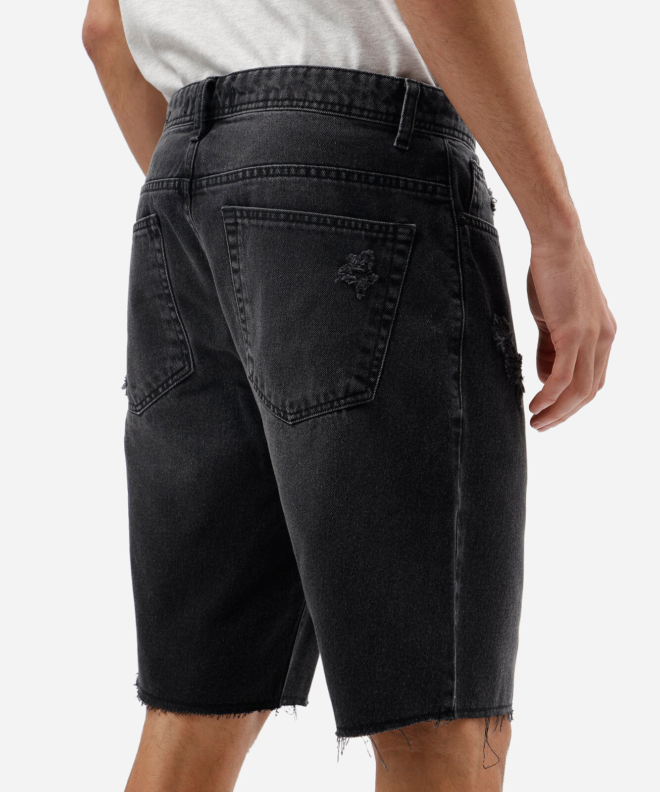 bermuda slim masculina jeans destroyed preta