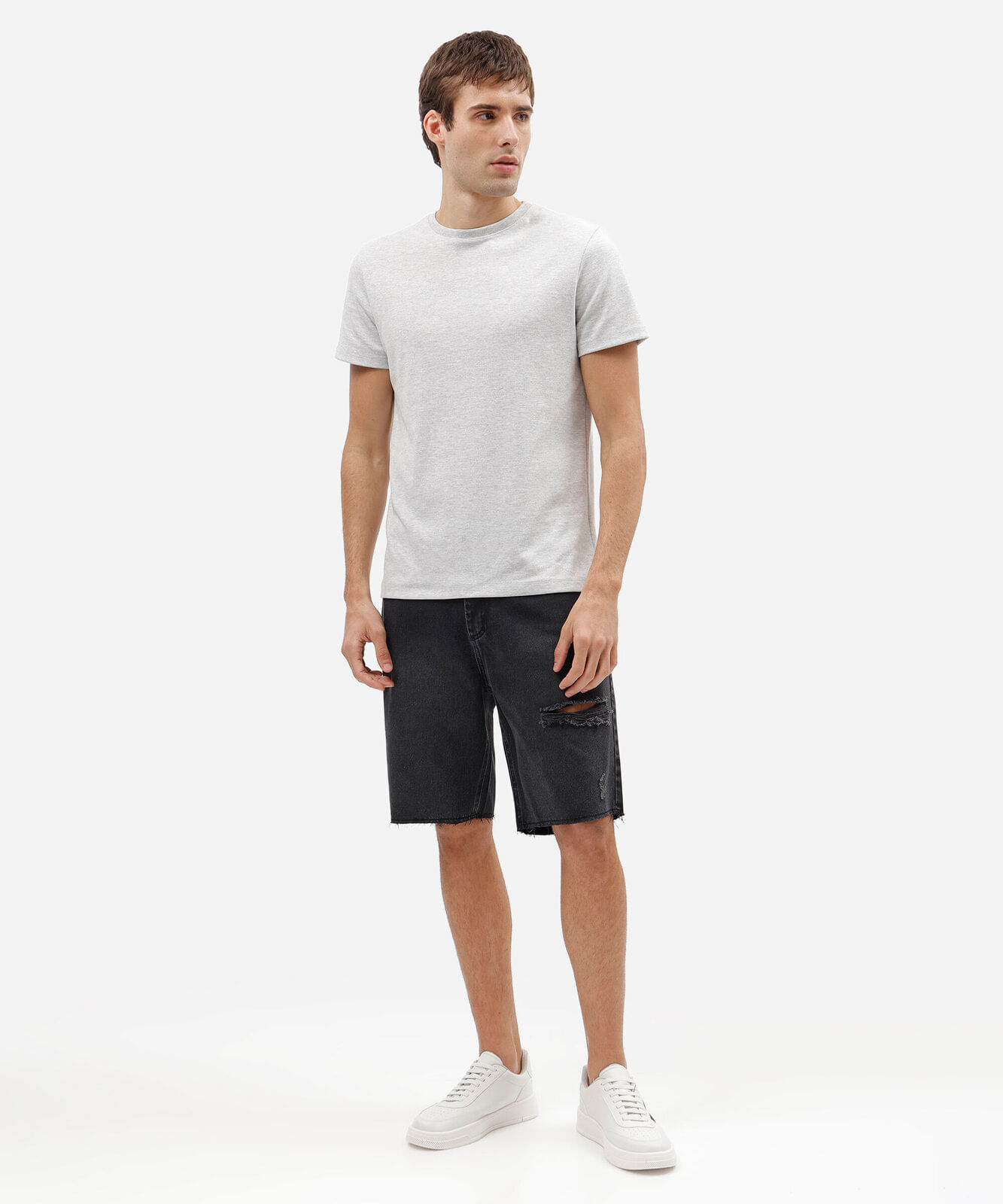bermuda slim masculina jeans destroyed preta