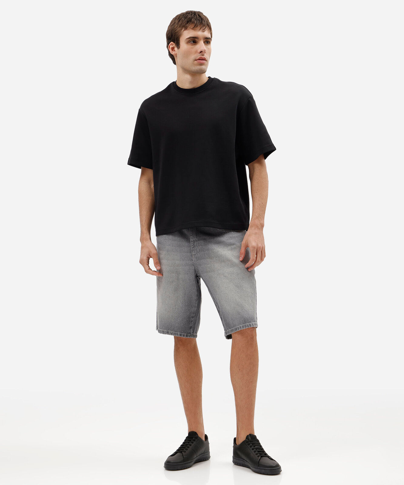 bermuda reta masculina jeans cinza