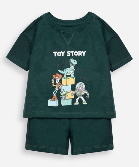 conjunto curto infantil de algodão manga curta toy story verde