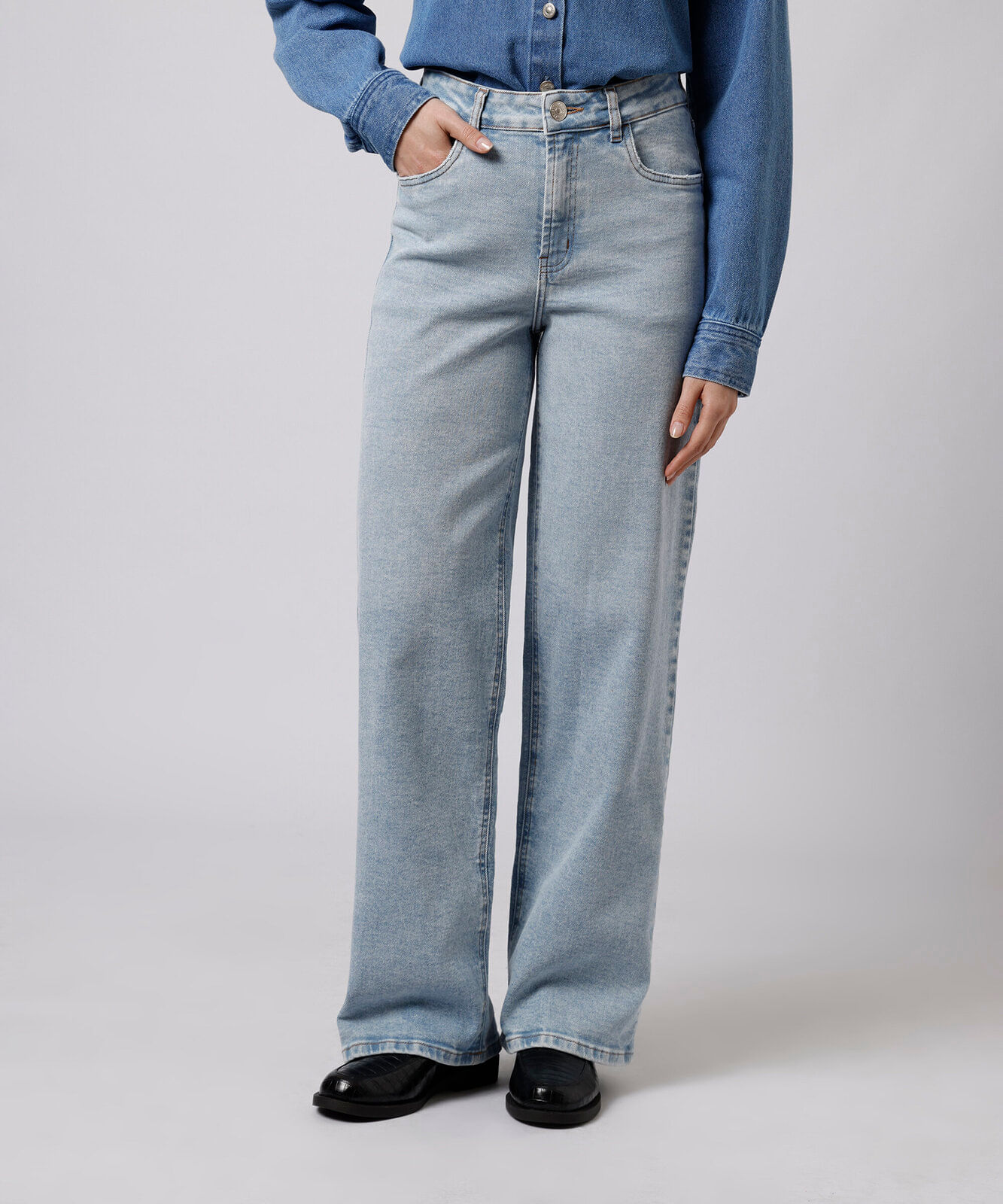 calça reta new york feminina jeans azul