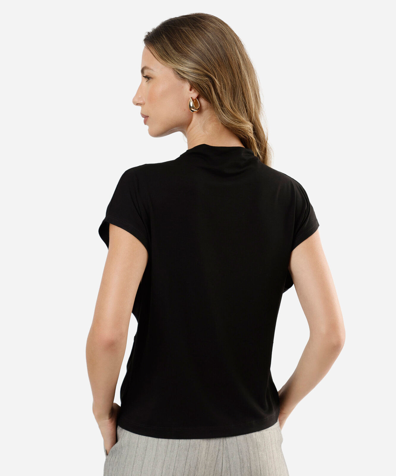 blusa feminina de viscose franzida preta