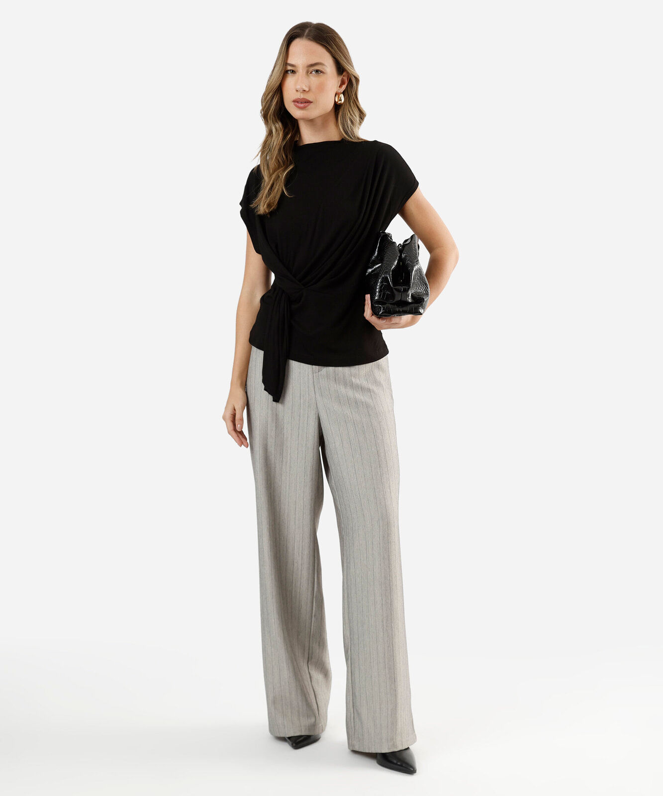blusa feminina de viscose franzida preta
