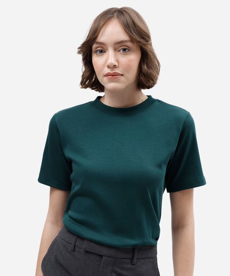 camiseta básica feminina de algodão peruano verde