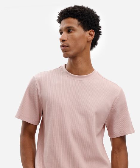camiseta masculina manga curta texturizada rosa