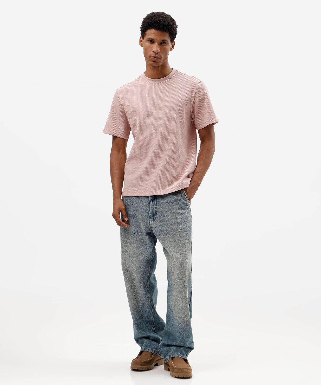 camiseta masculina manga curta texturizada rosa