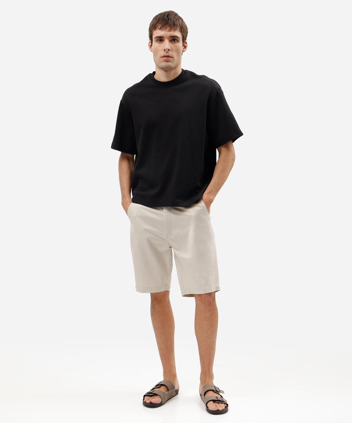 bermuda masculina reta chino bege