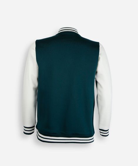 jaqueta bomber college juvenil de moletom com bordado verde