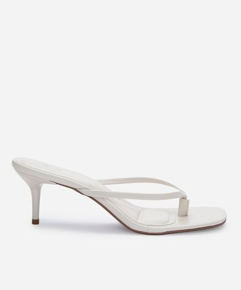 tamanco bico quadrado salto fino off white