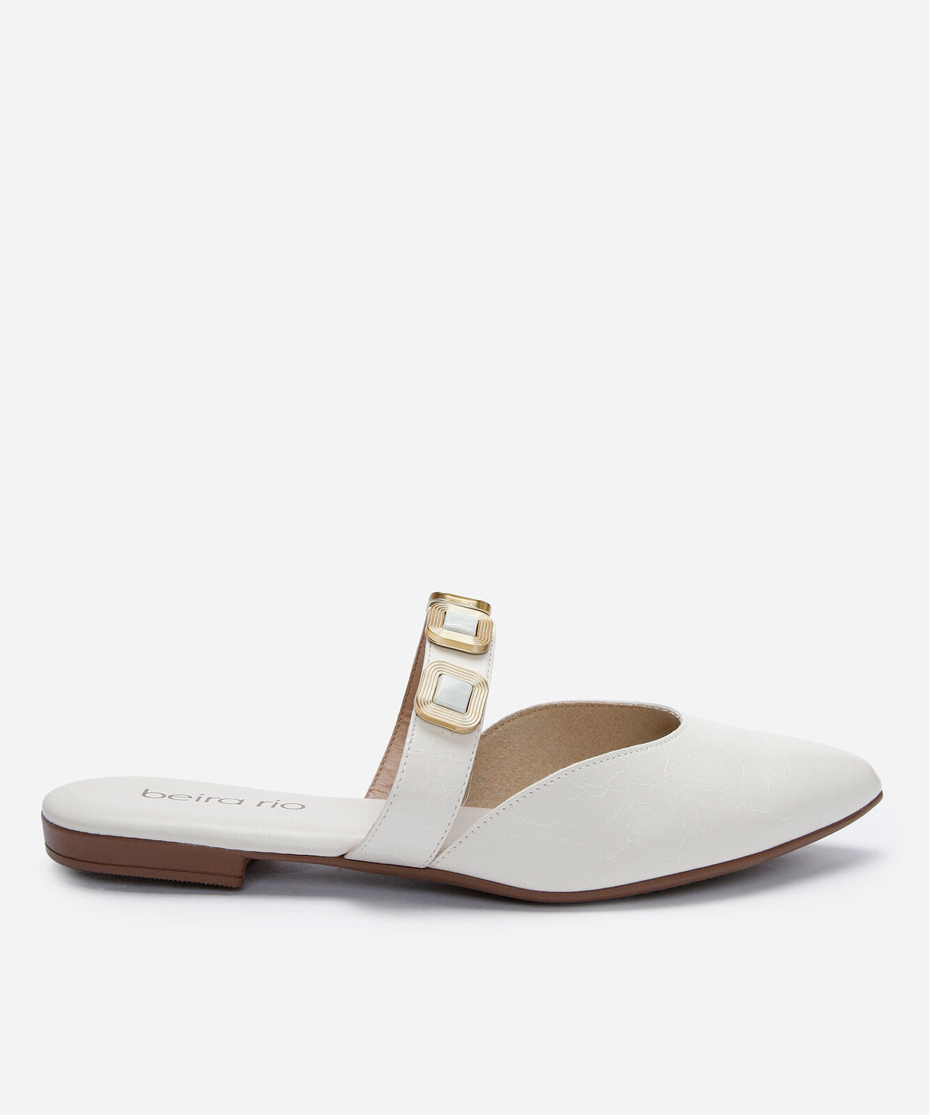 mule bico fino com detalhes off white