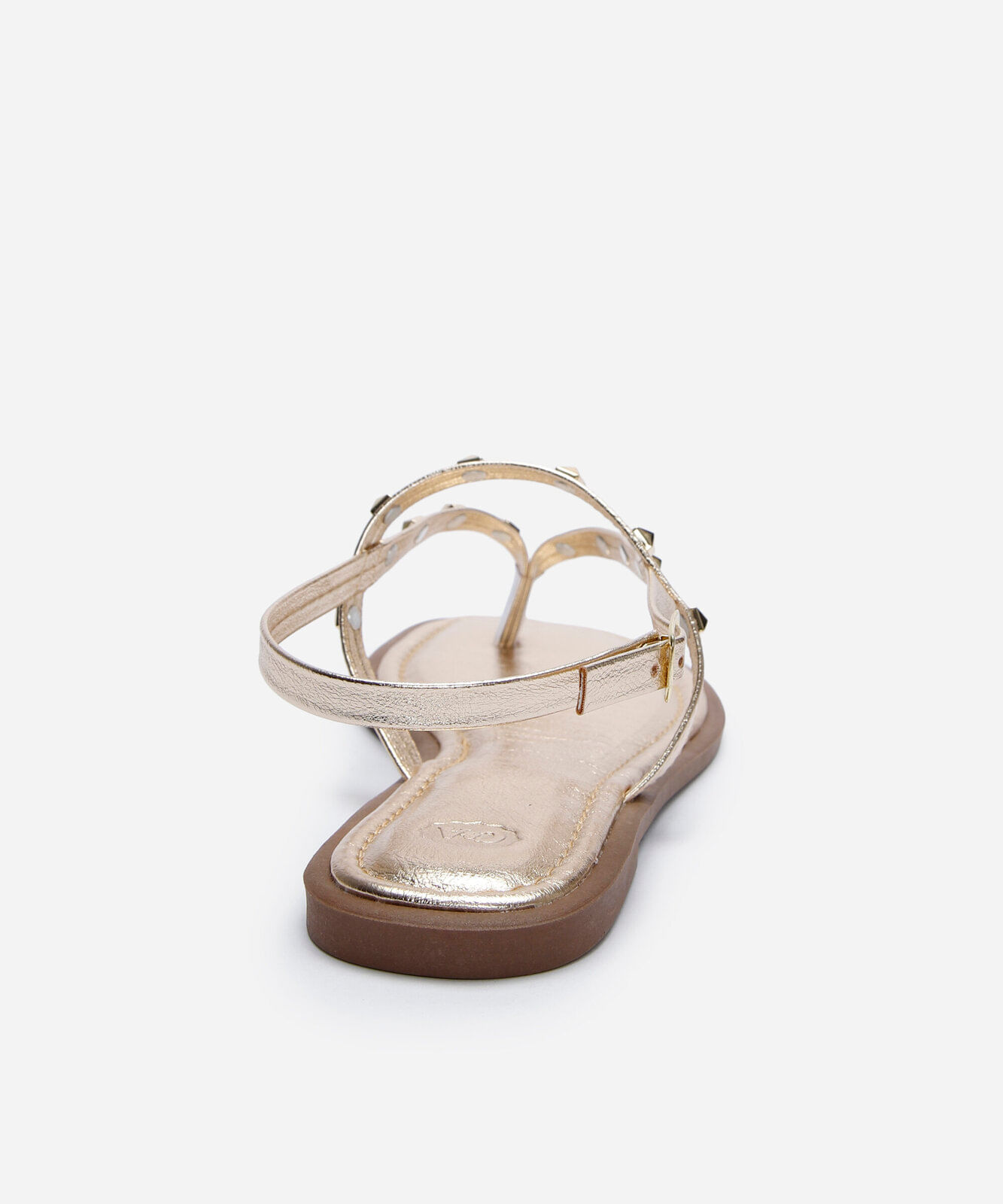 rasteirinha bico quadrado com tachas dourada