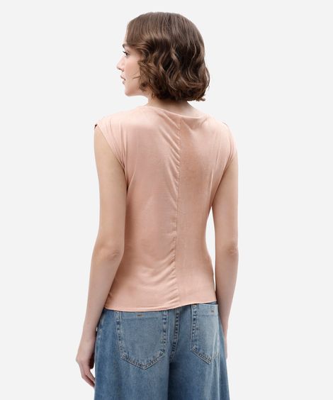 blusa feminina de suede franzida rosa