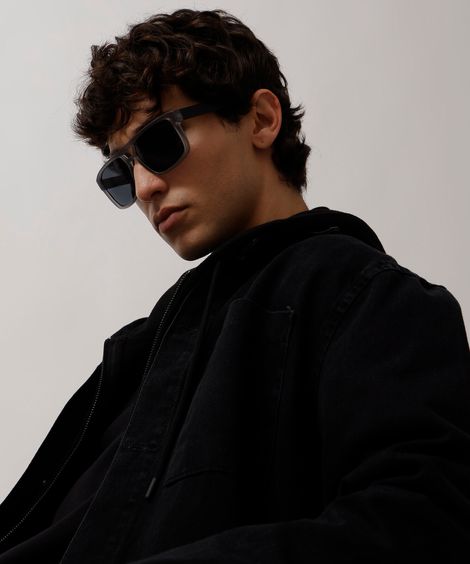 óculos de sol masculino quadrado de acetato cinza