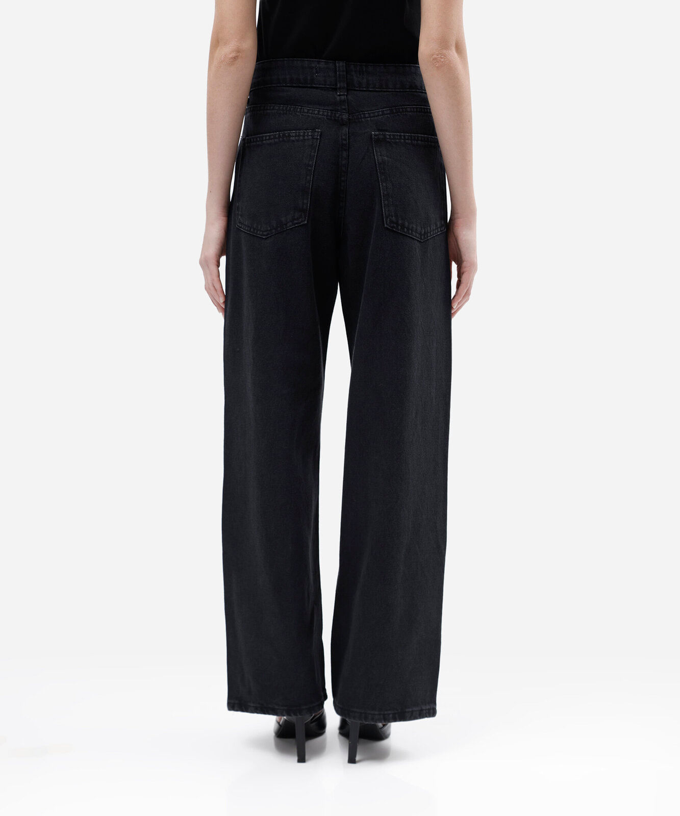 calça wide leg slim feminina jeans com brilhos cintura média preta