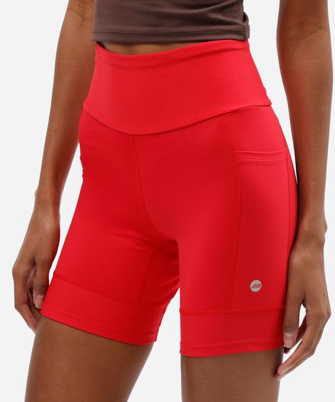 bermuda feminina esportiva com bolsos vermelha