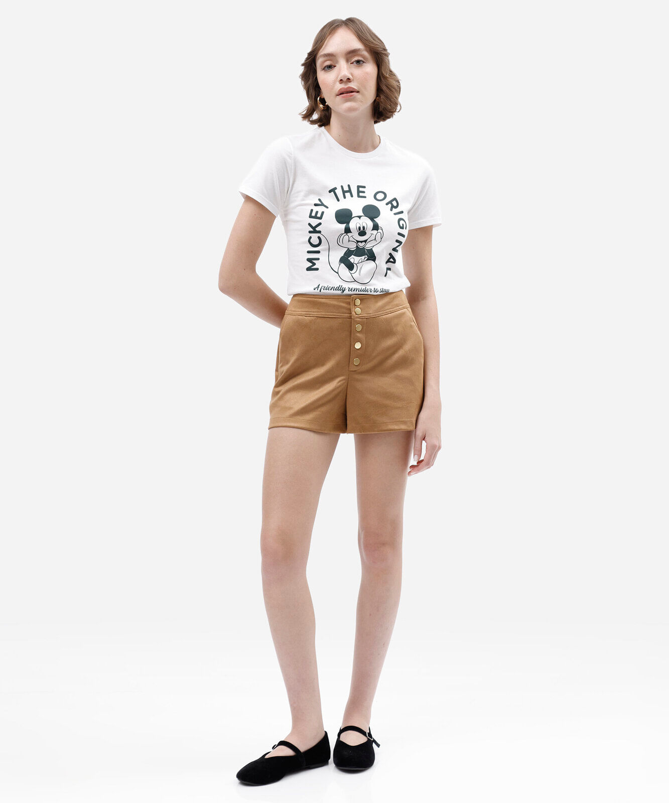 camiseta feminina de algodão manga curta mickey off white